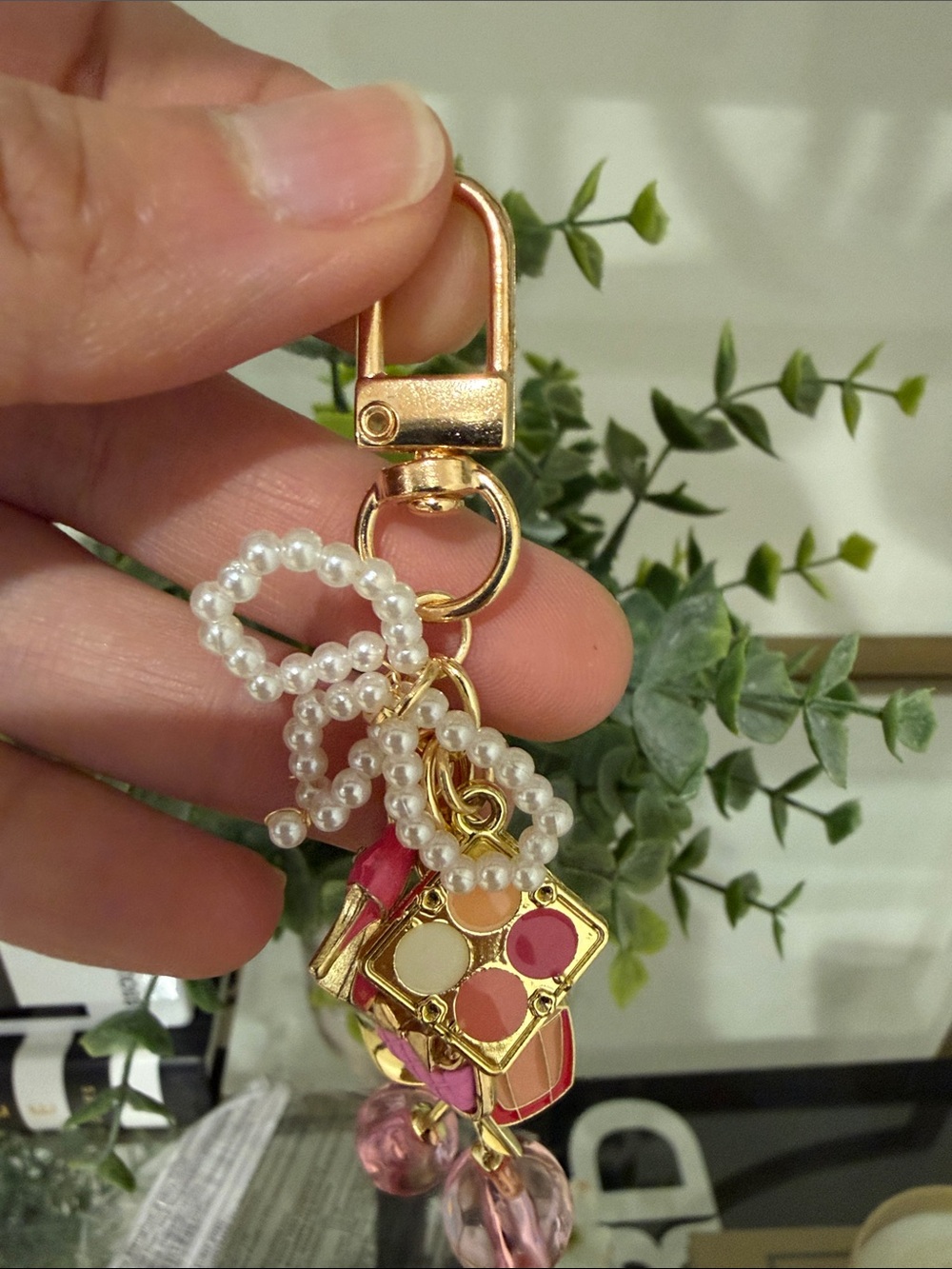 Pink Cherry Charm Keychain & Card Holder Keyring - Picture 4 of 5
